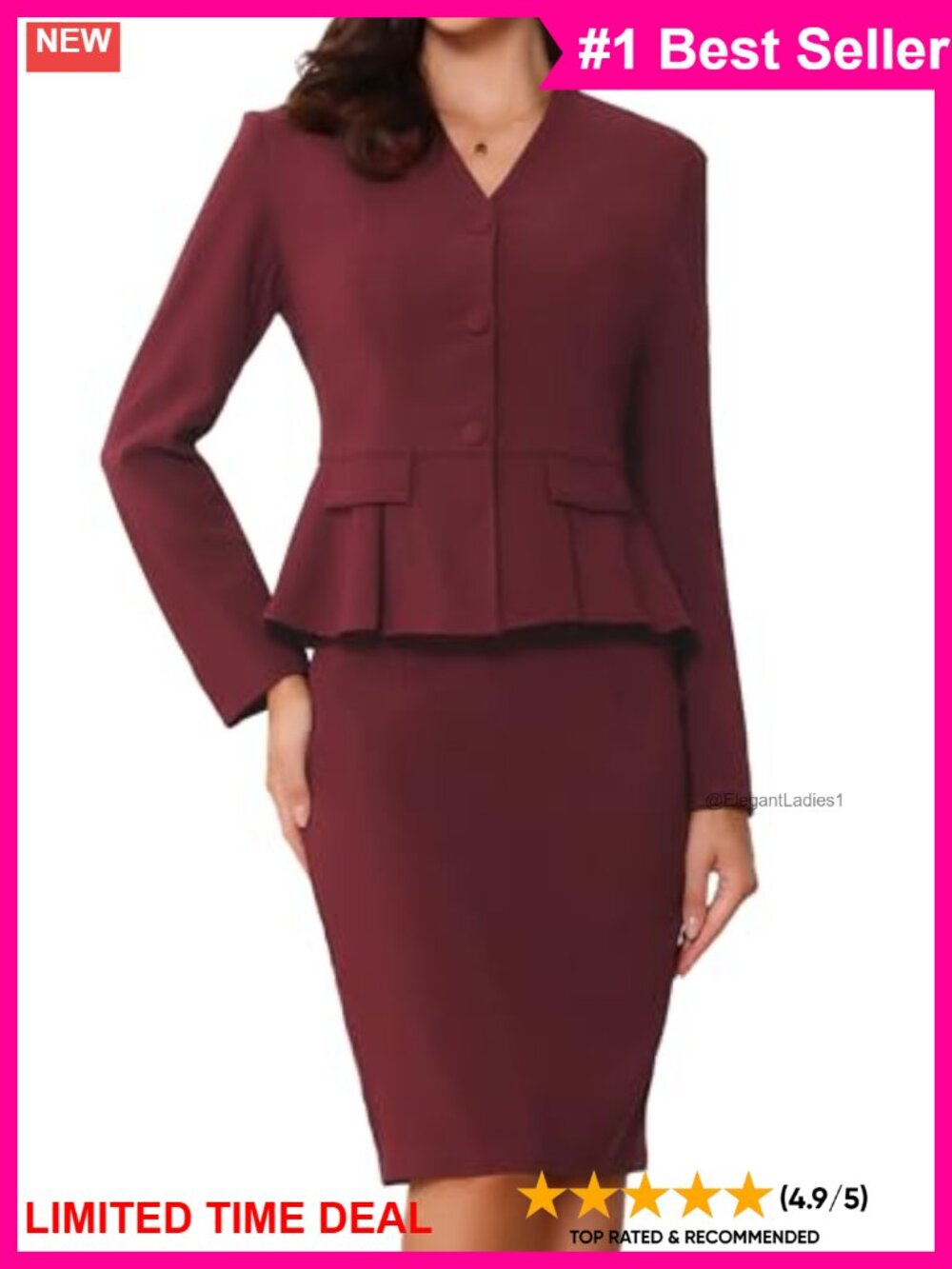 2 Piece Business Skirt Suit Set Long Sleeve Blazer Pencil Skirt Office Work